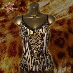 Gabriella Rossi Gold & Black Silk Blend Zebra Print Lace Cami